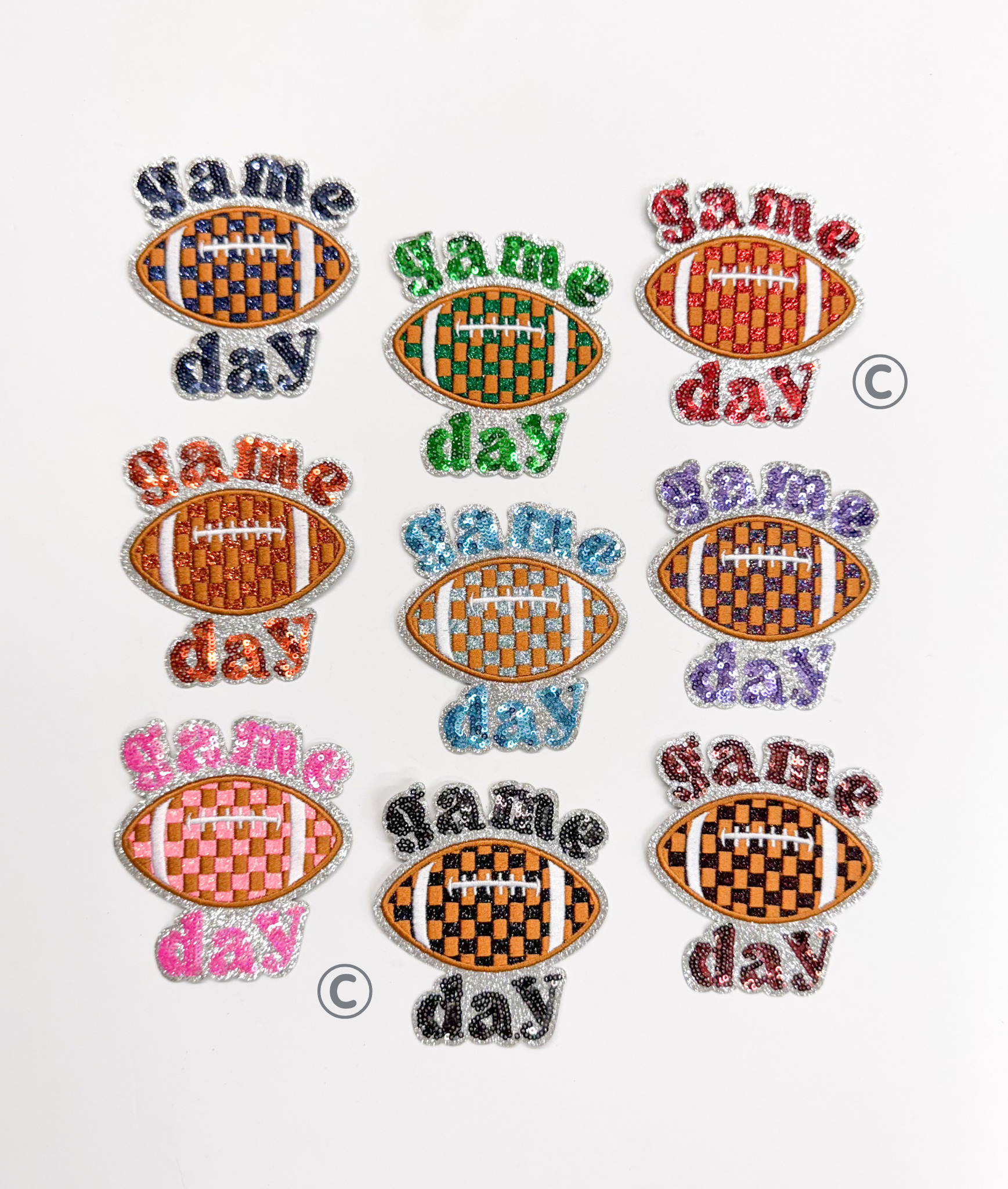 Black Checkered Football Game Day Sequin Patch