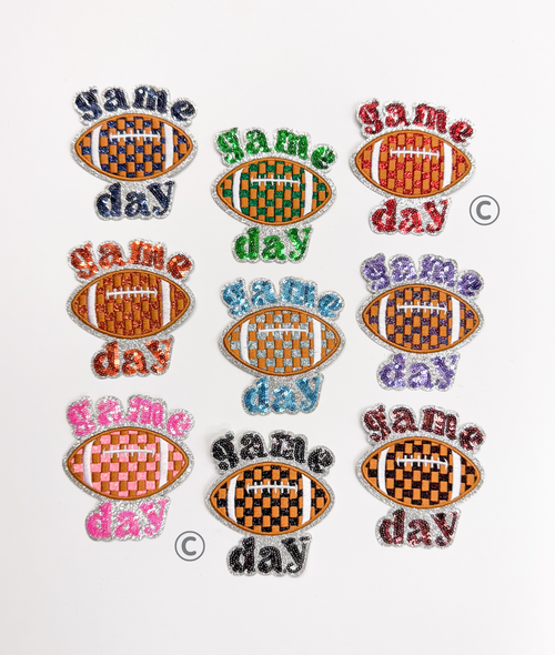Black Checkered Football Game Day Sequin Patch