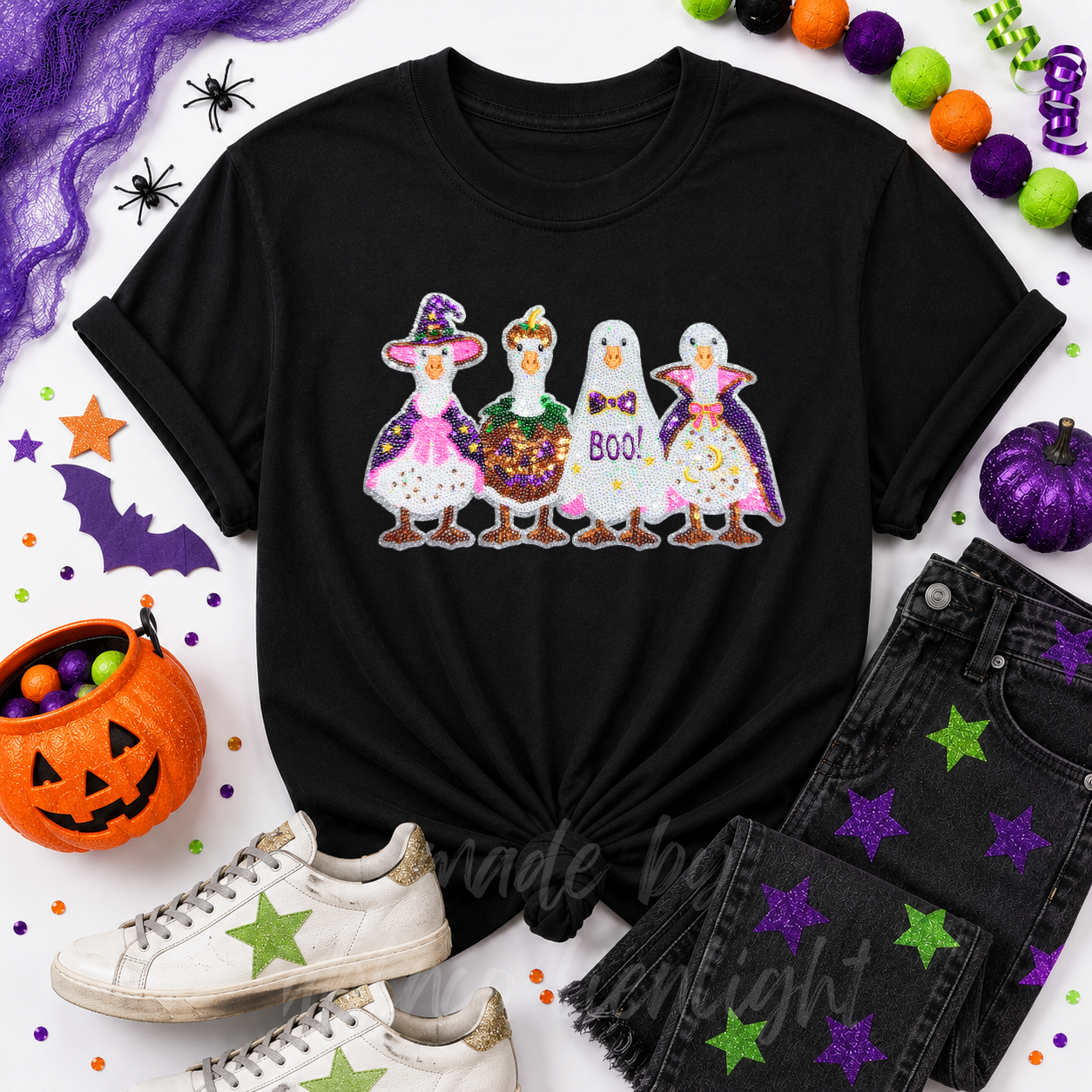 Silly Goose Halloween Sequin Patch Tshirt