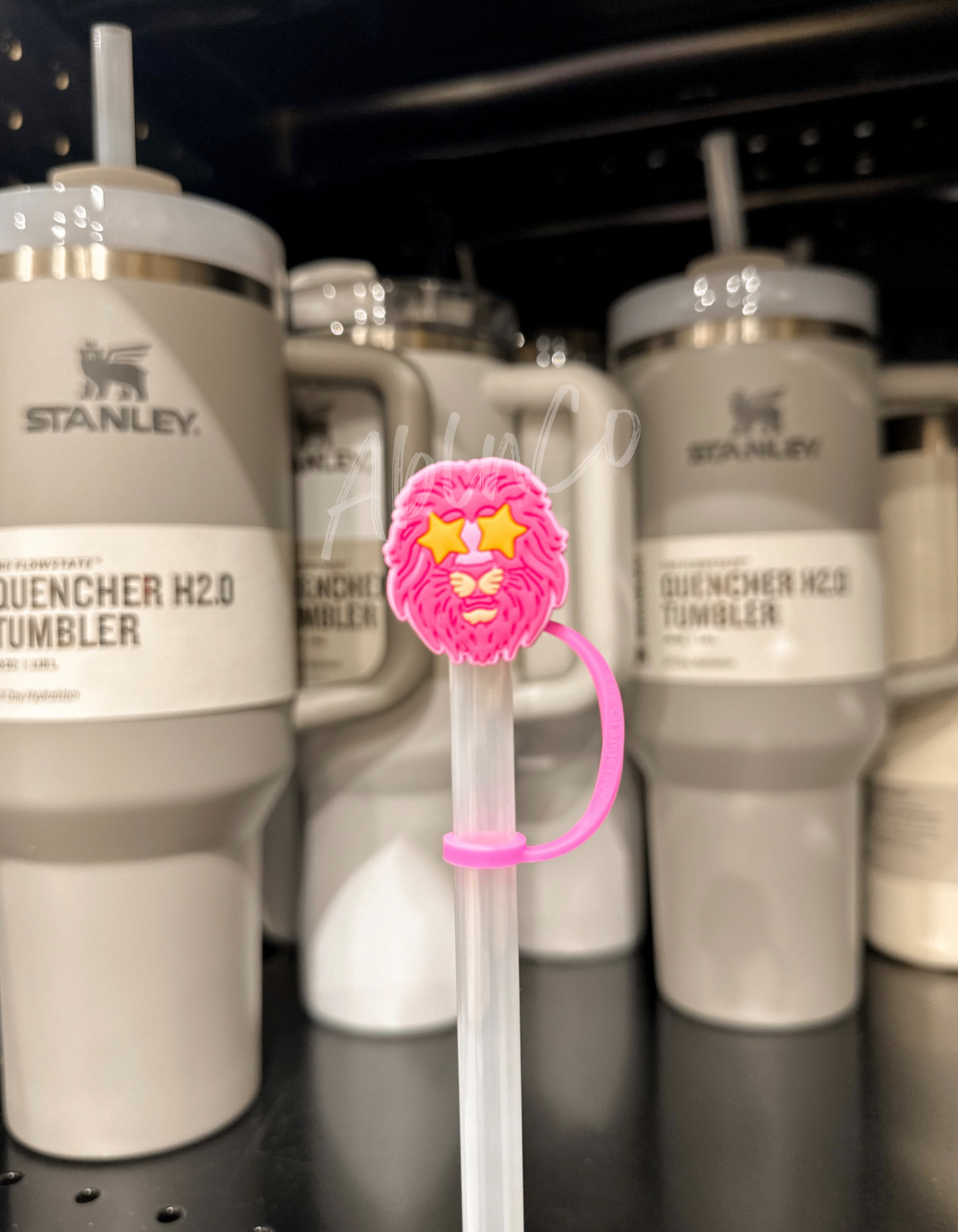 Preppy Pink Mascot™ Lion Tumbler Straw Topper Cap