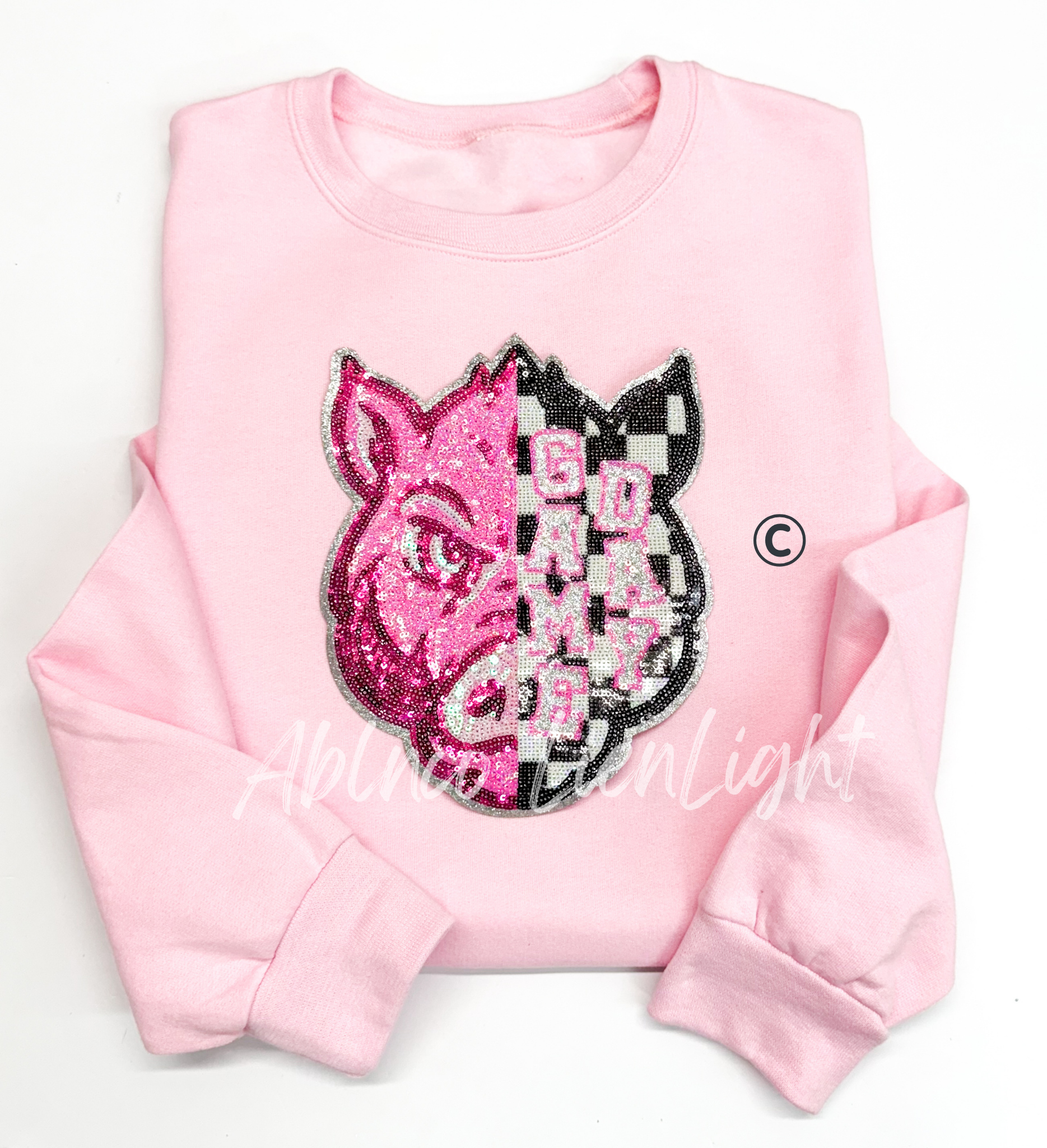 Hog Mascot Pink Checkered Sequin Patch - Large