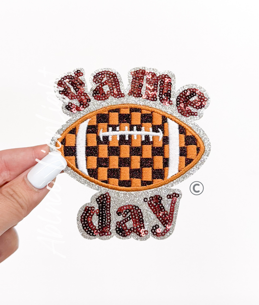 Maroon Checkered Football Game Day Sequin Patch
