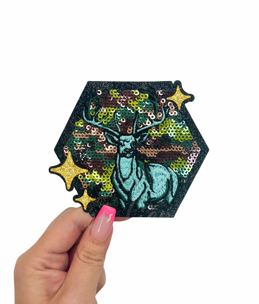 Camo Turquoise Deer Hunting Sequin Patch