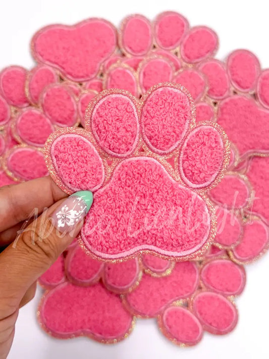 Pink Chenille Paw Embroidery Patch