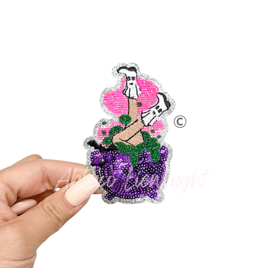 Cowgirl Potion Cauldron Halloween Sequin Patch