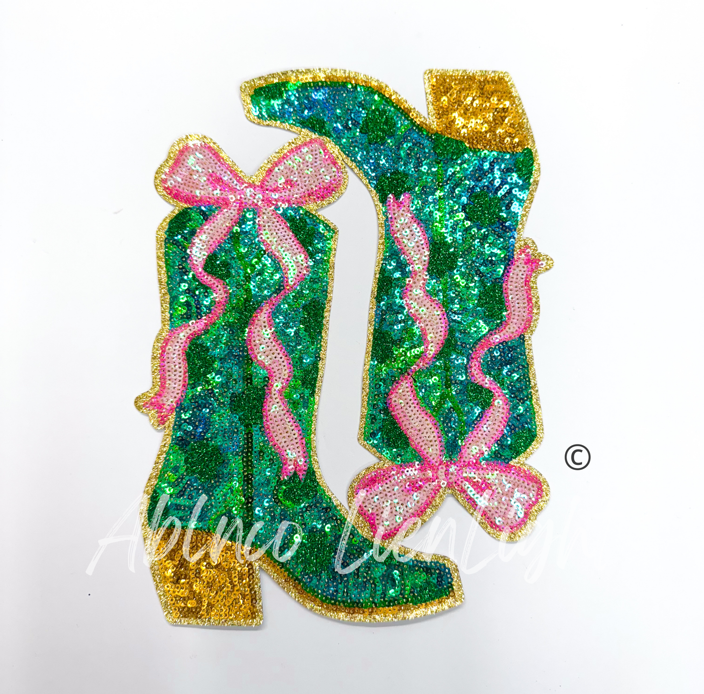 Pink Bow Lucky Boots St Patricks Day Sequins Patch