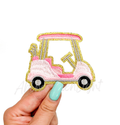 Pink Golf Cart Embroidery Patch - Small