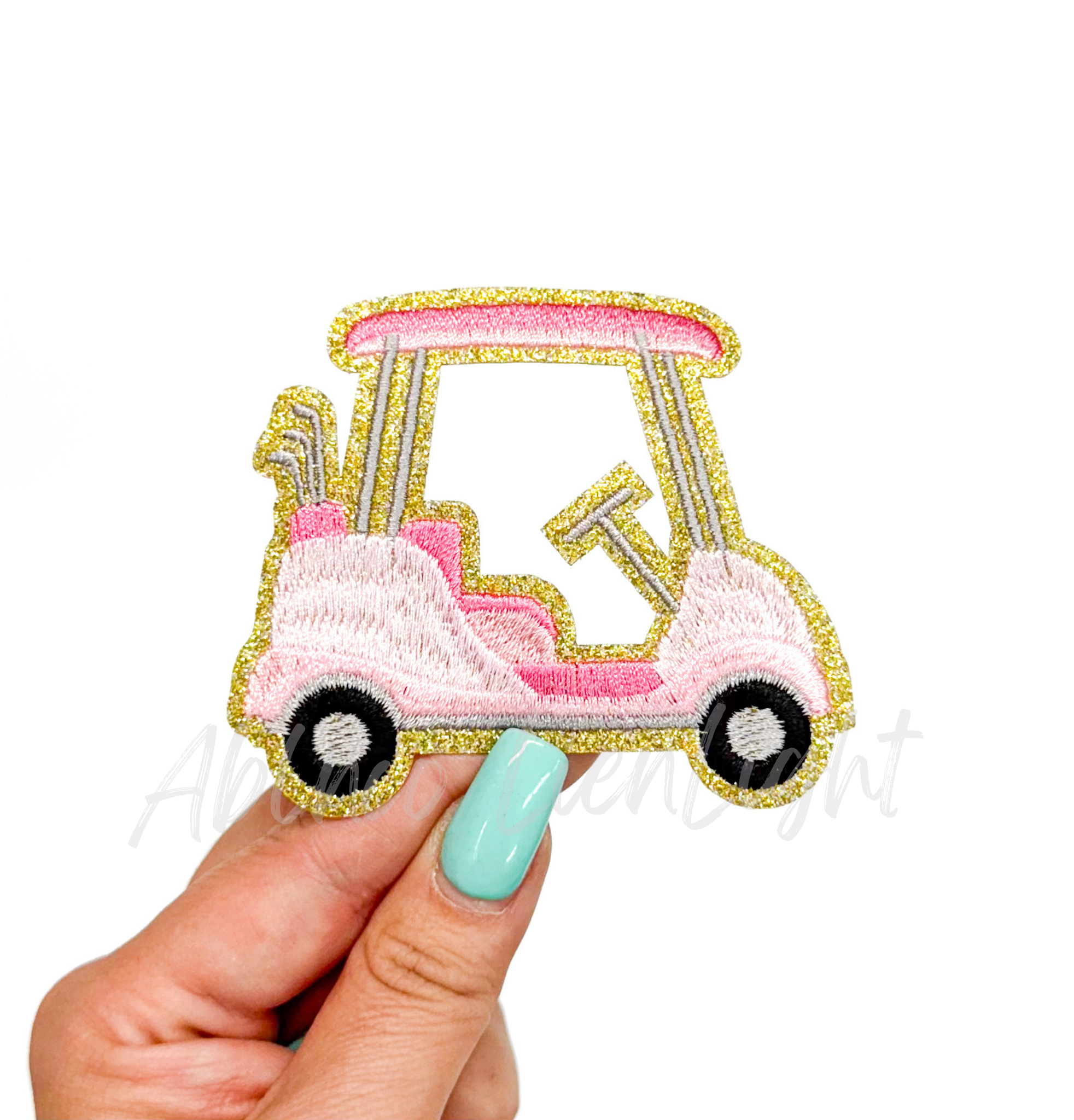 Pink Golf Cart Embroidery Patch - Small