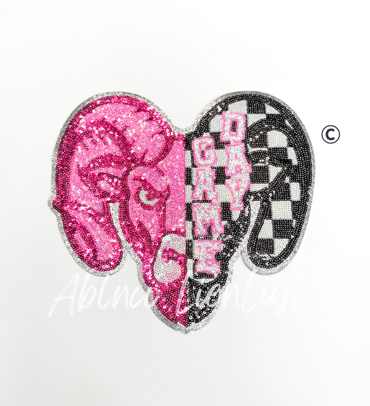 Preppy Pink Checkered Ram Mascot Game Day Sequin Patch