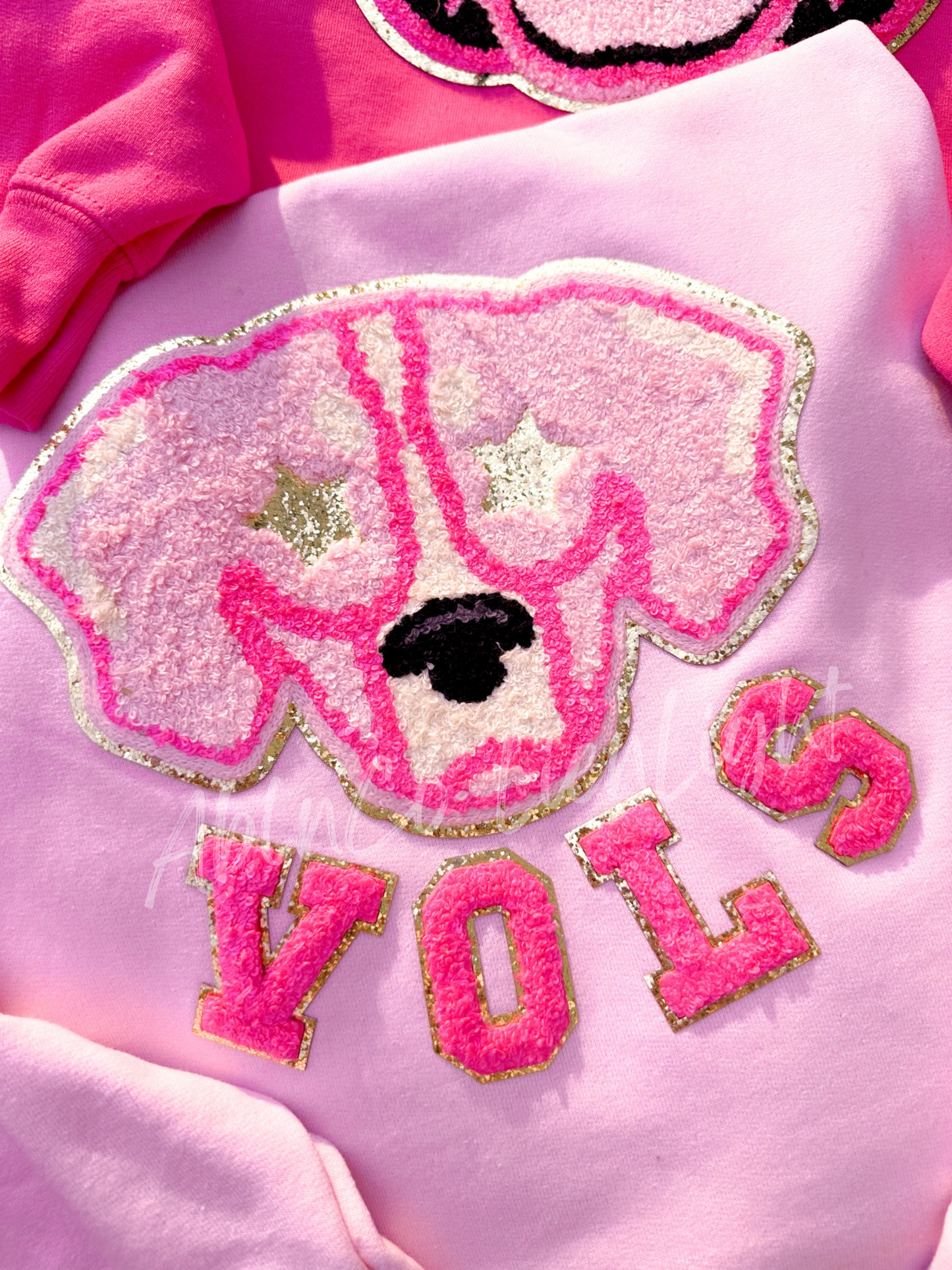 PREPPY PINK MASCOT™ Chenille Patch Sweatshirt with Custom Lettering