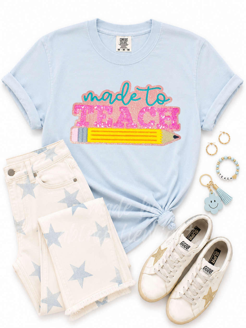 Made To Teach Teacher Sequin Patch Tshirt
