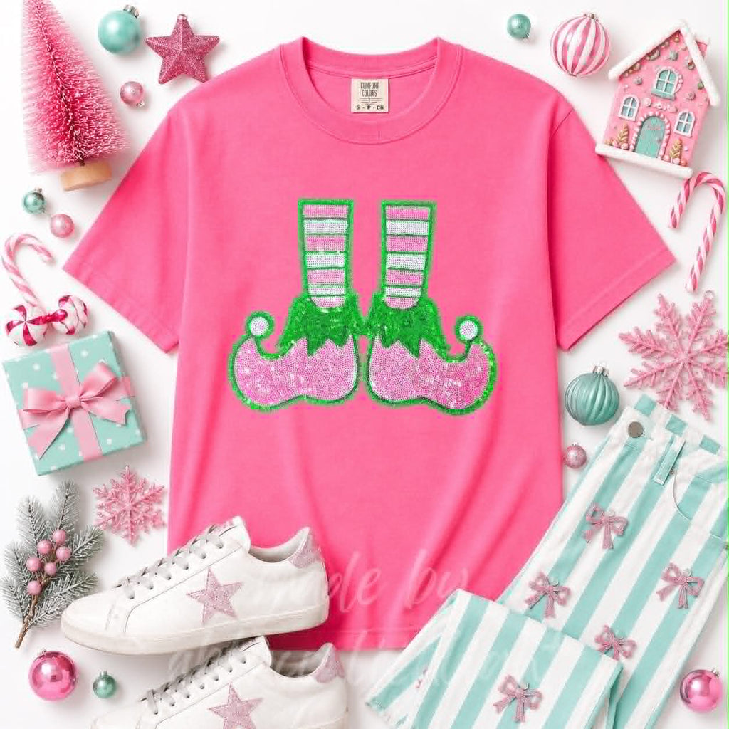 Elf Shoes Christmas Sequin Patch Tshirt