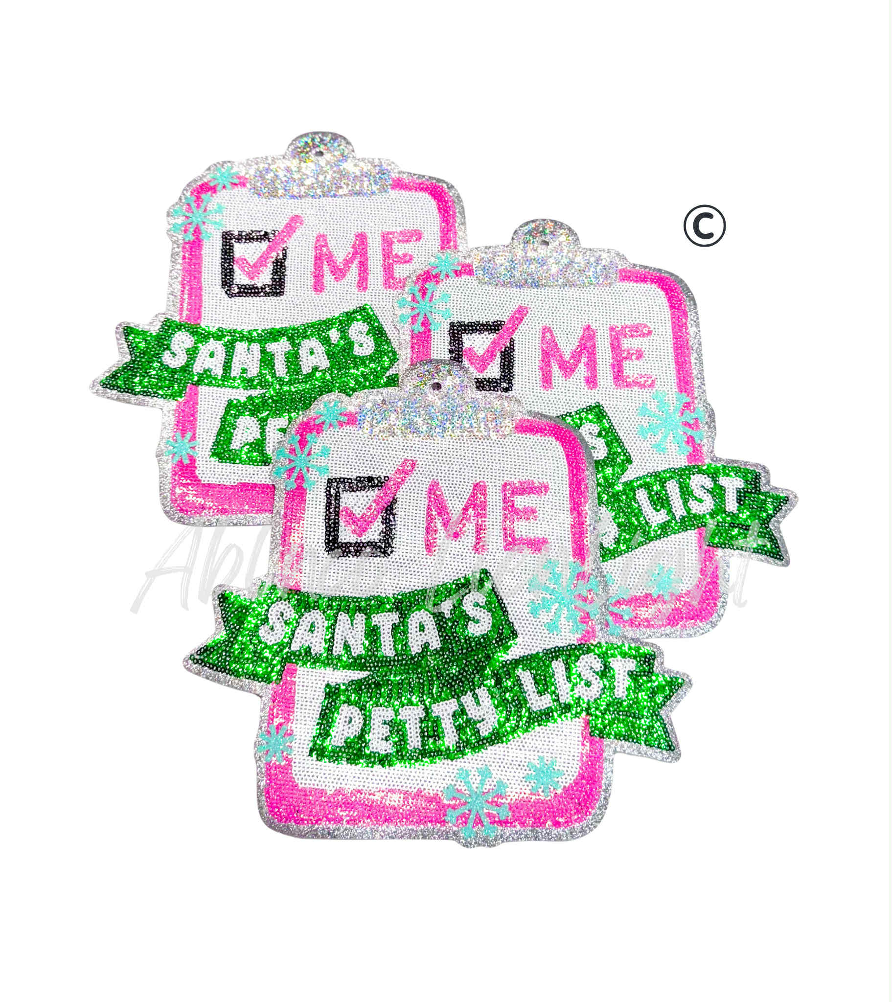 Santa's Petty List Christmas Sequin Patch - Large
