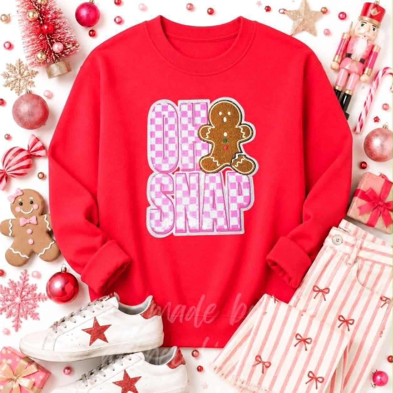 Oh Snap Gingerbread Christmas Sequin Patch Sweatshirt