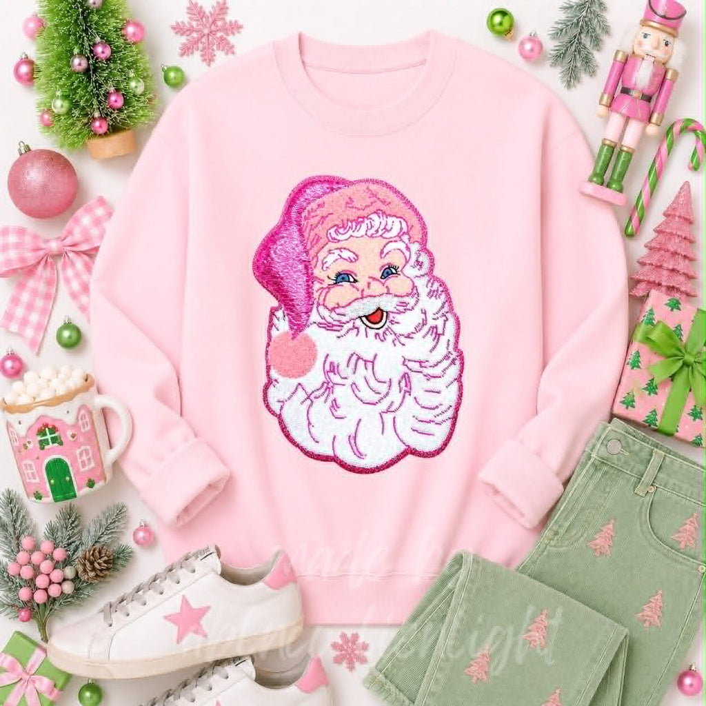 Pink Santa Christmas Sequin Patch Sweatshirt