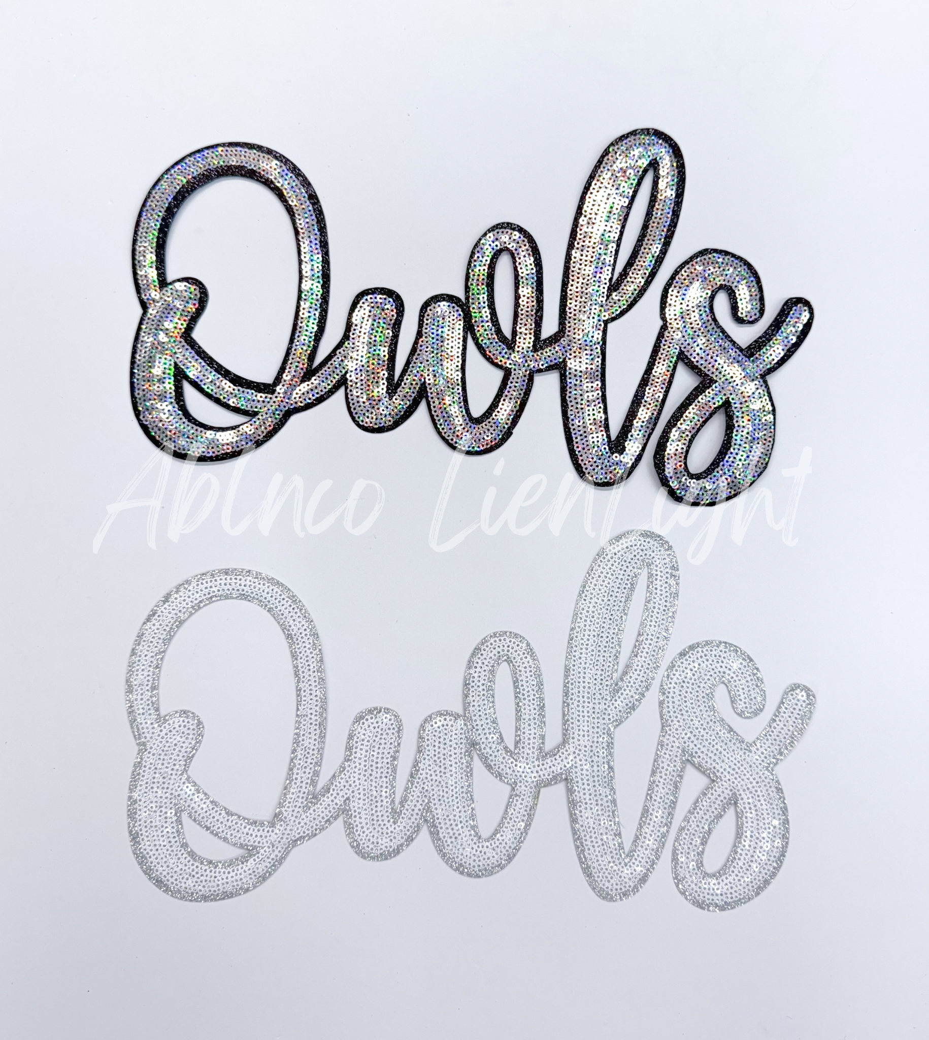 Owls Mascot Script Sequin Patch - Large