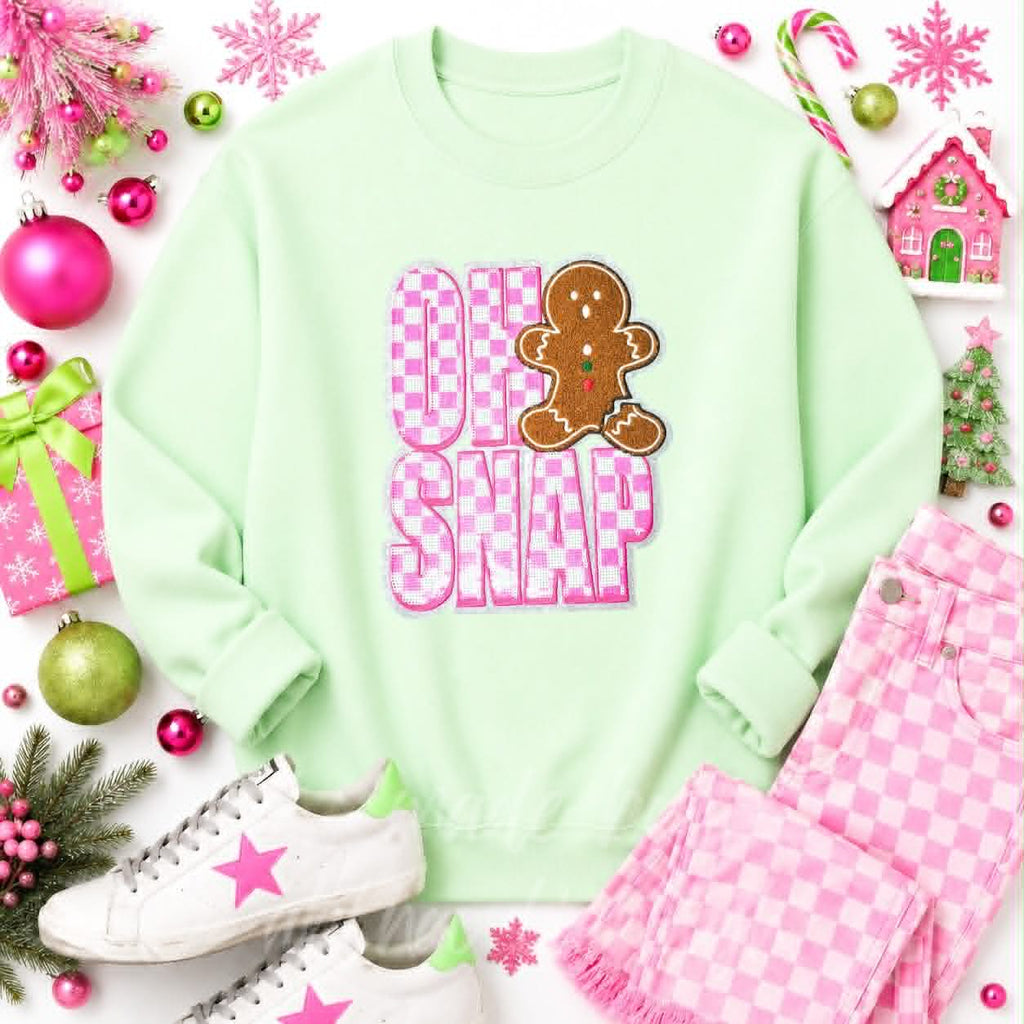 Oh Snap Gingerbread Christmas Sequin Patch Sweatshirt