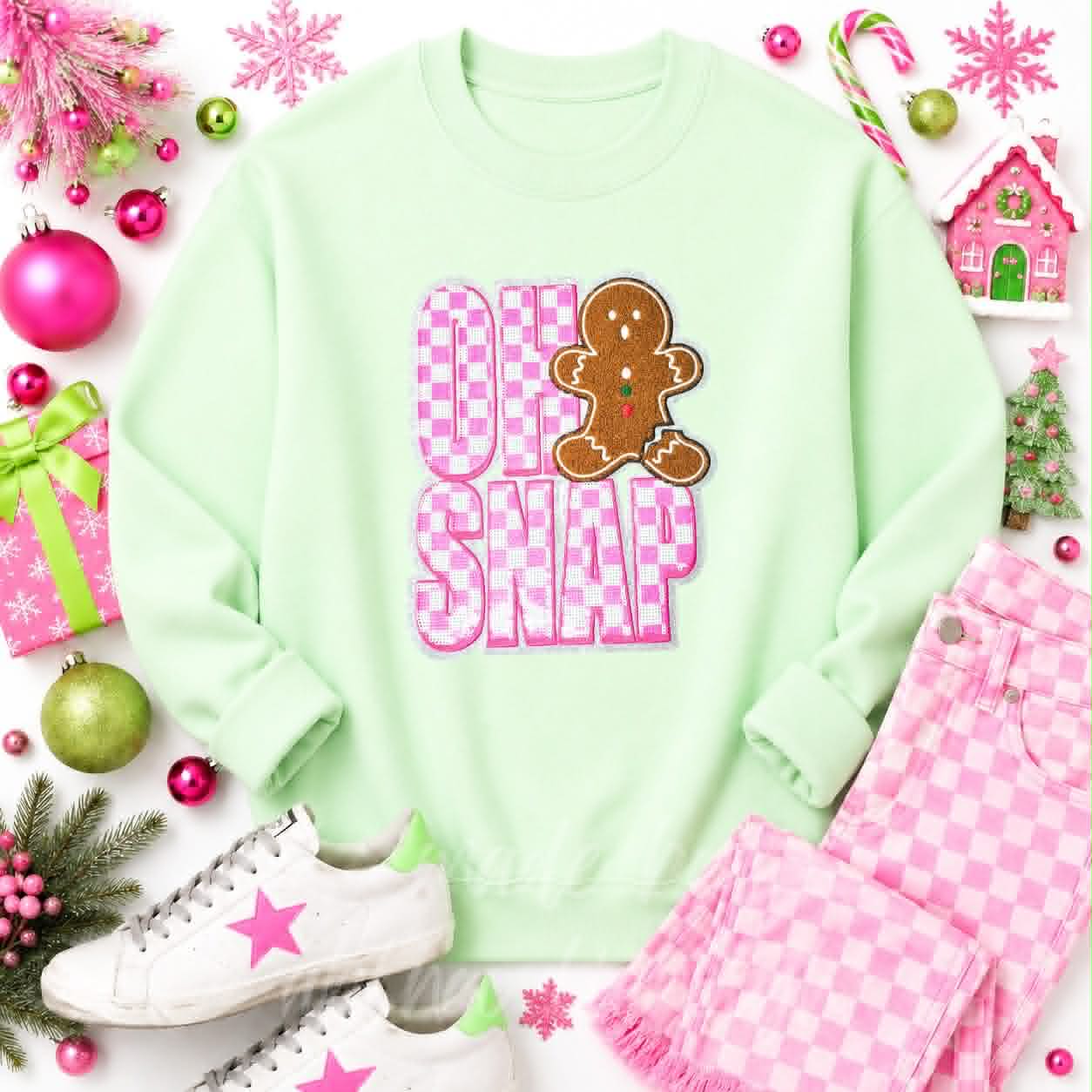 Oh Snap Gingerbread Christmas Sequin Patch Sweatshirt