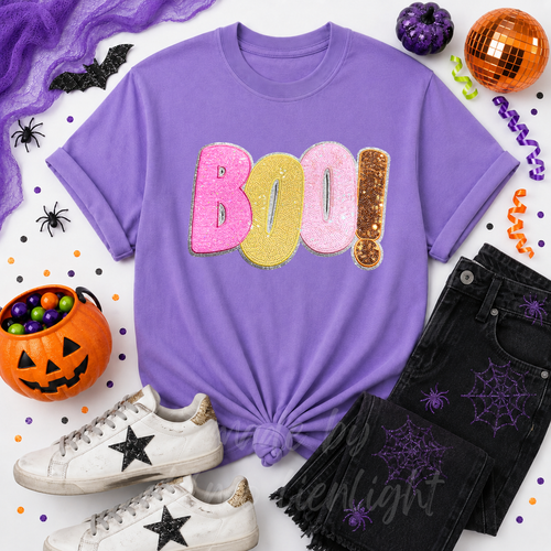 Colorful Boo Halloween Sequin Patch - Large