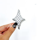 Silver Checkered Diamond Star Embroidery Sequin Patch