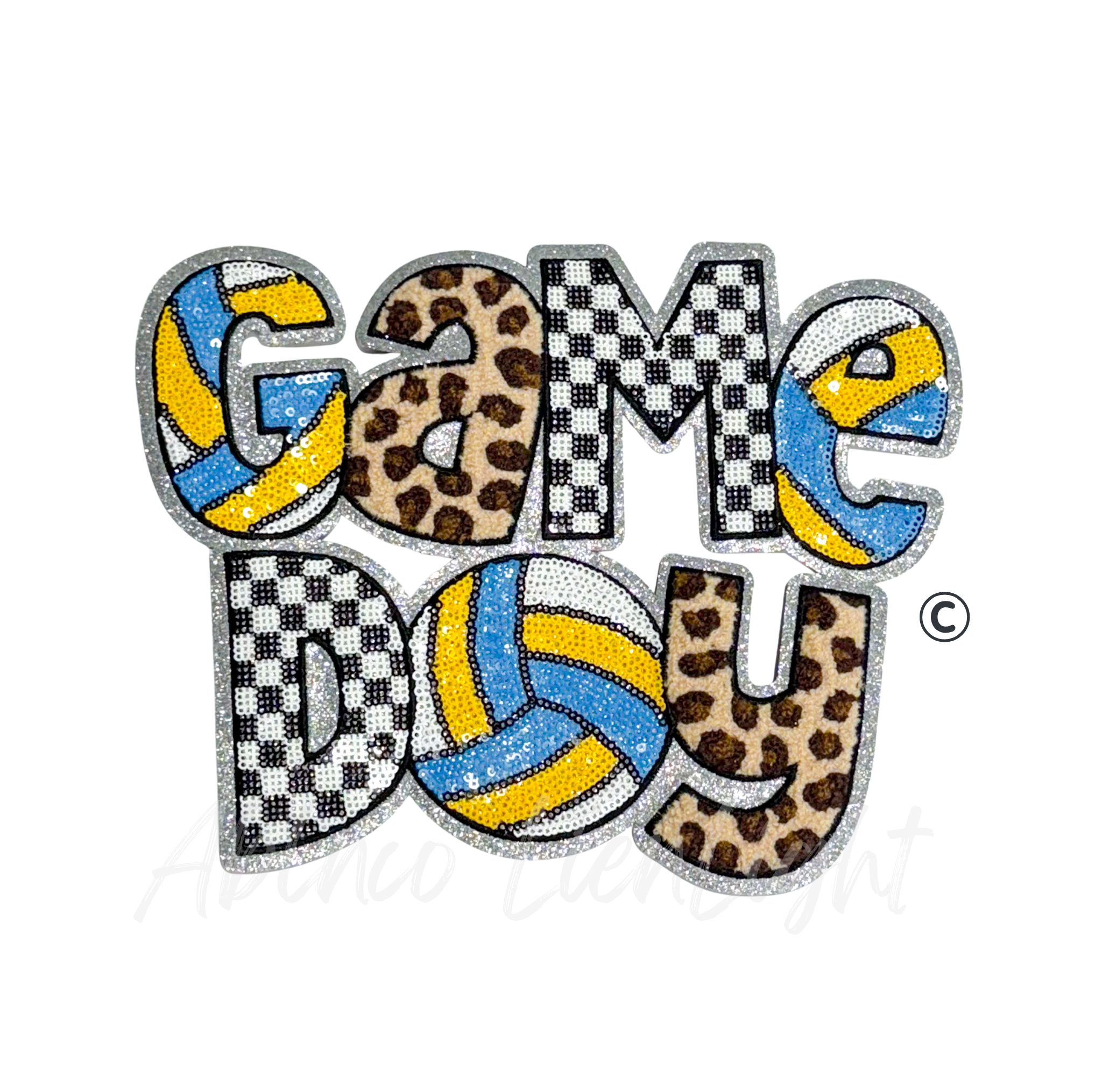 Volleyball Game Day Cheetah Checkered Sequin Patch - Large
