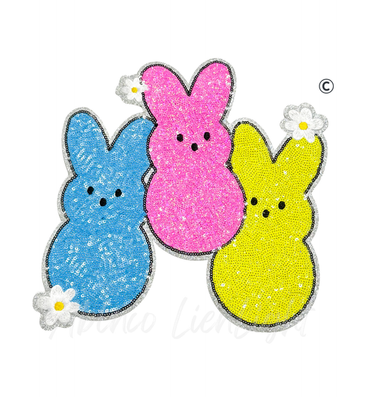 Bunny Peeps Easter Sequin Patch -Large