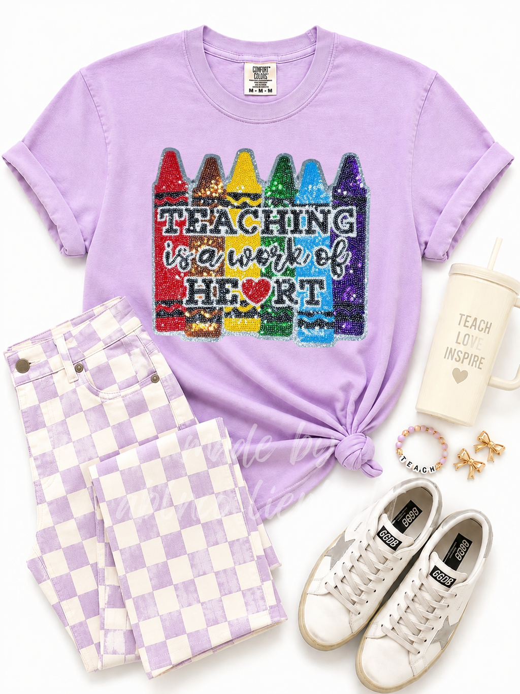 Teaching Is a Work Of Heart Teacher Sequin Patch Tshirt