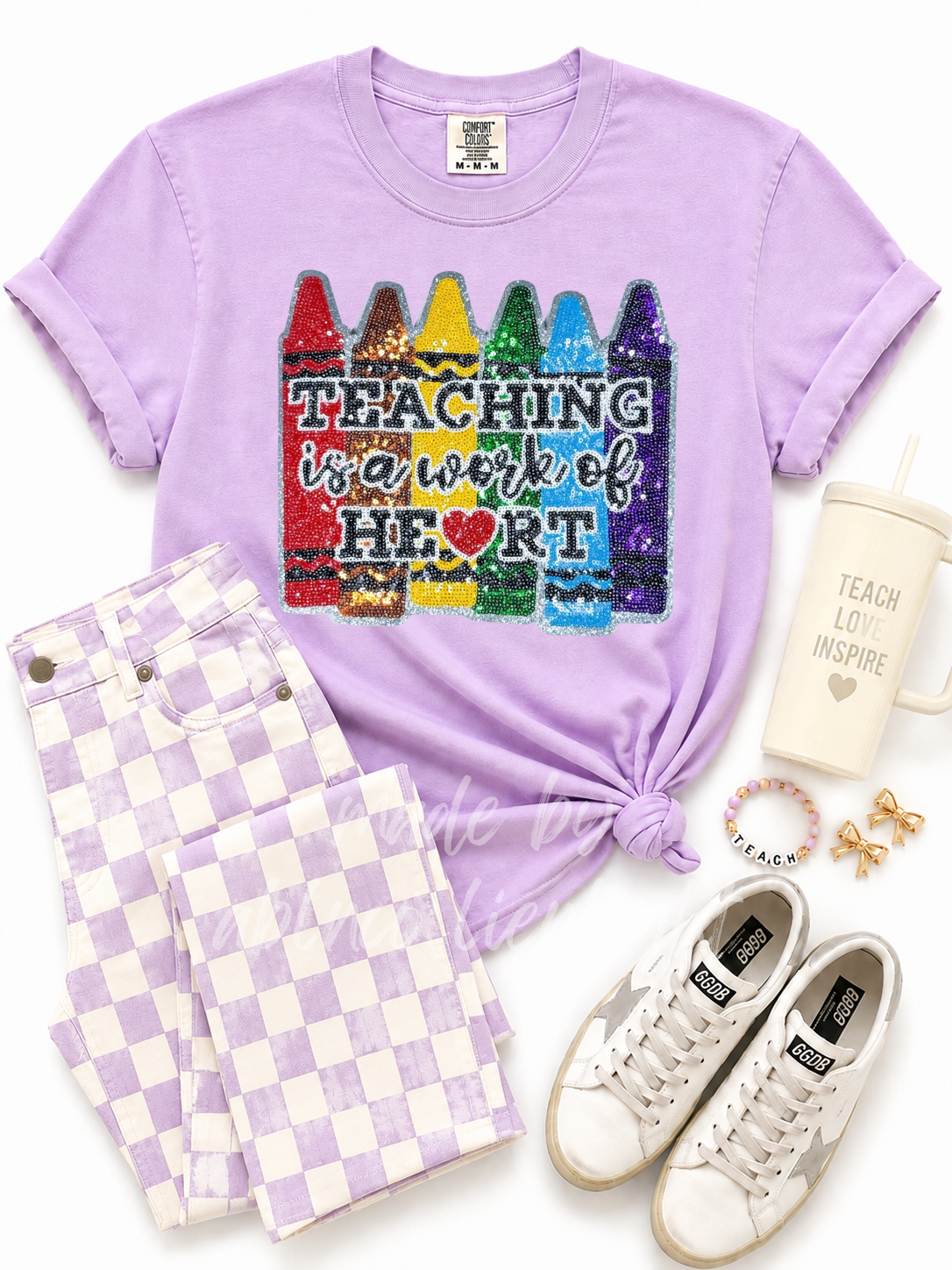 Teaching Is a Work Of Heart Teacher Sequin Patch Tshirt