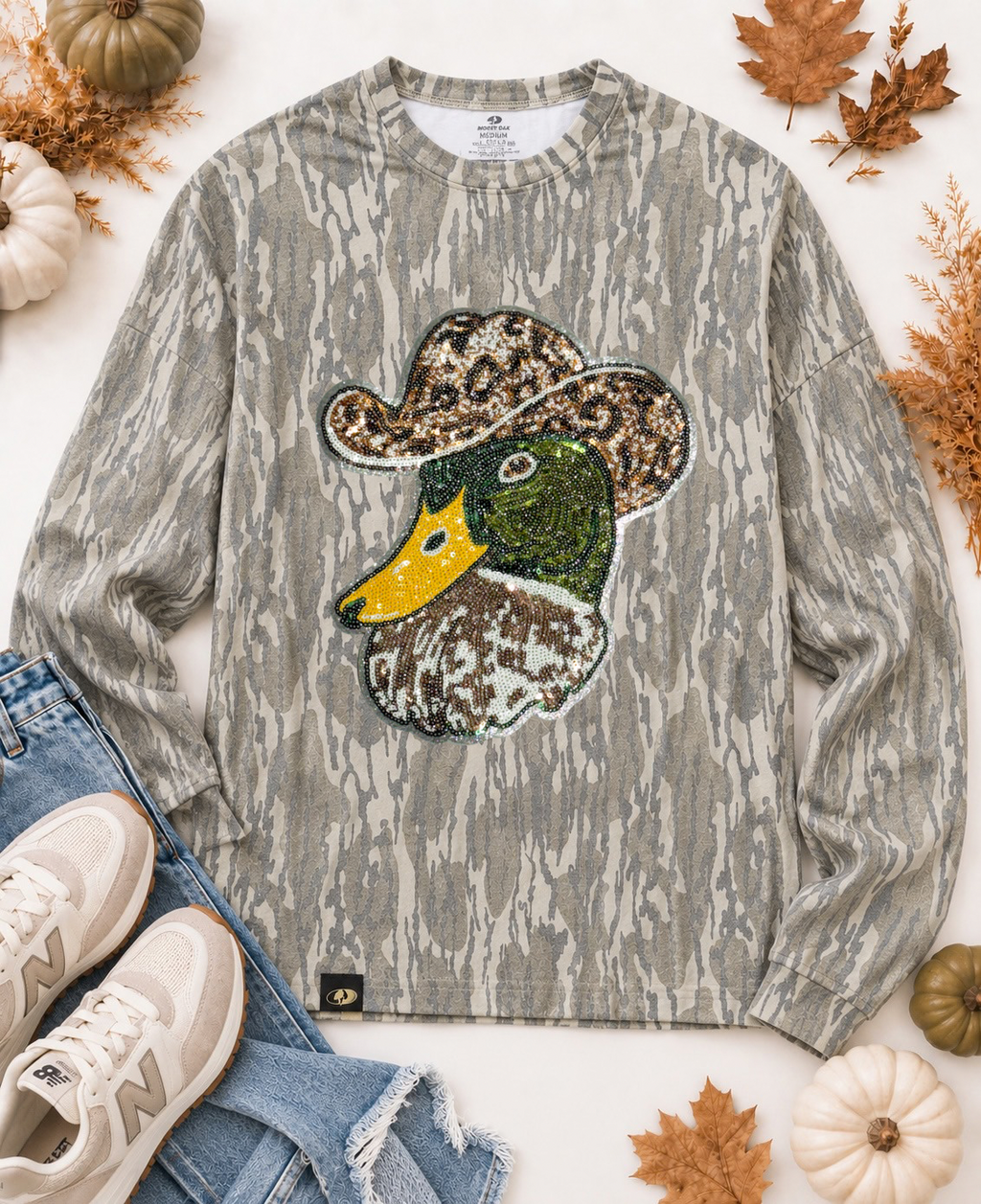 Great Outdoors Hunting Patch Mossy Oak Bottomland Cotton Mill Long Sleeve Tshirt