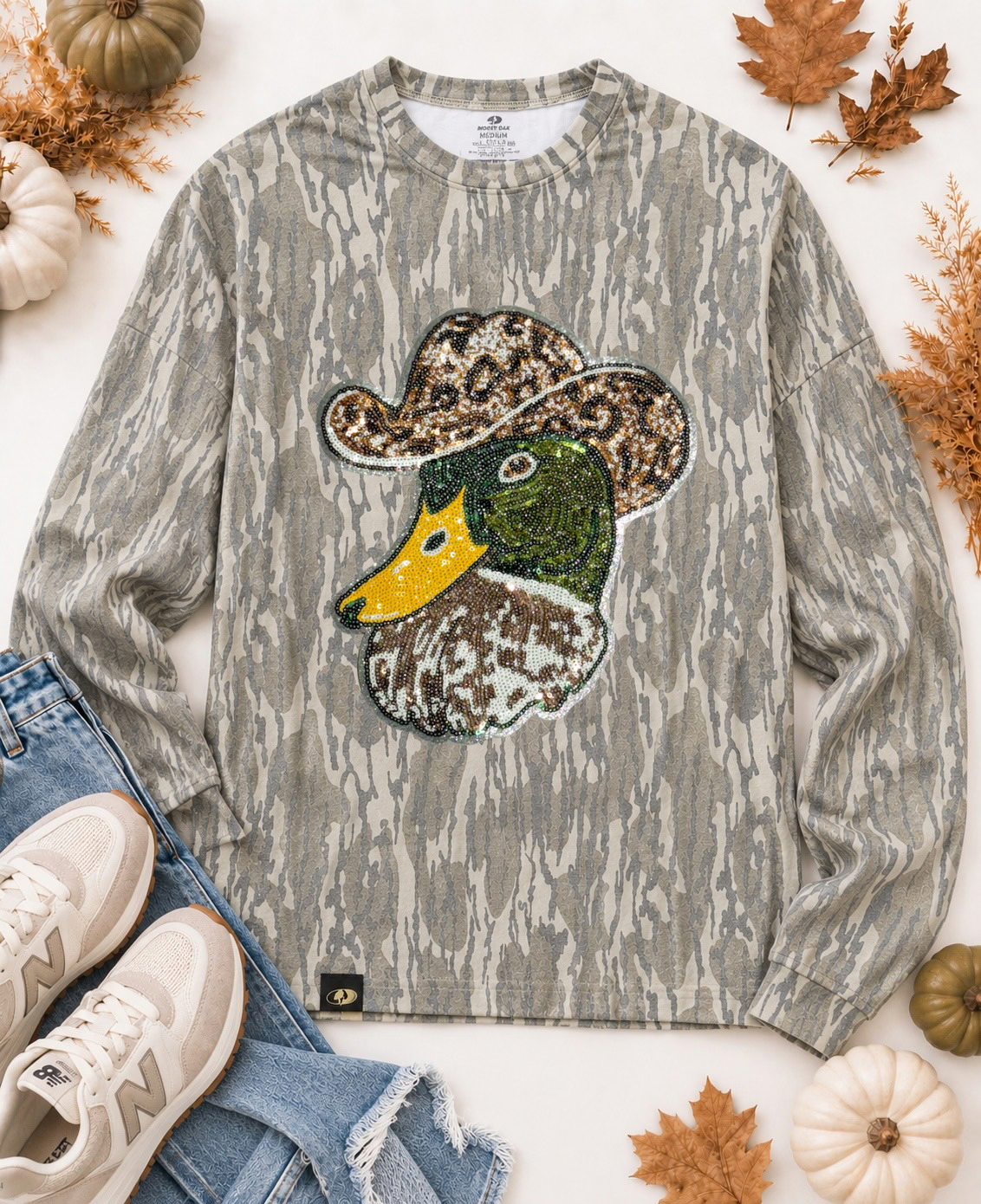 Great Outdoors Hunting Patch Mossy Oak Bottomland Cotton Mill Long Sleeve Tshirt