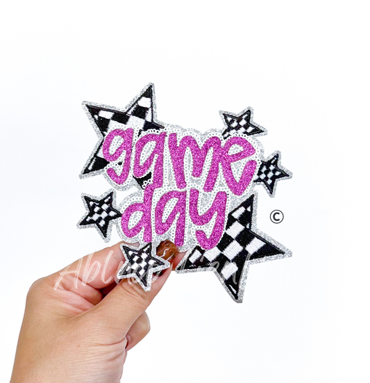 Purple Game Day Checkered Star Sequin Glitter Patch