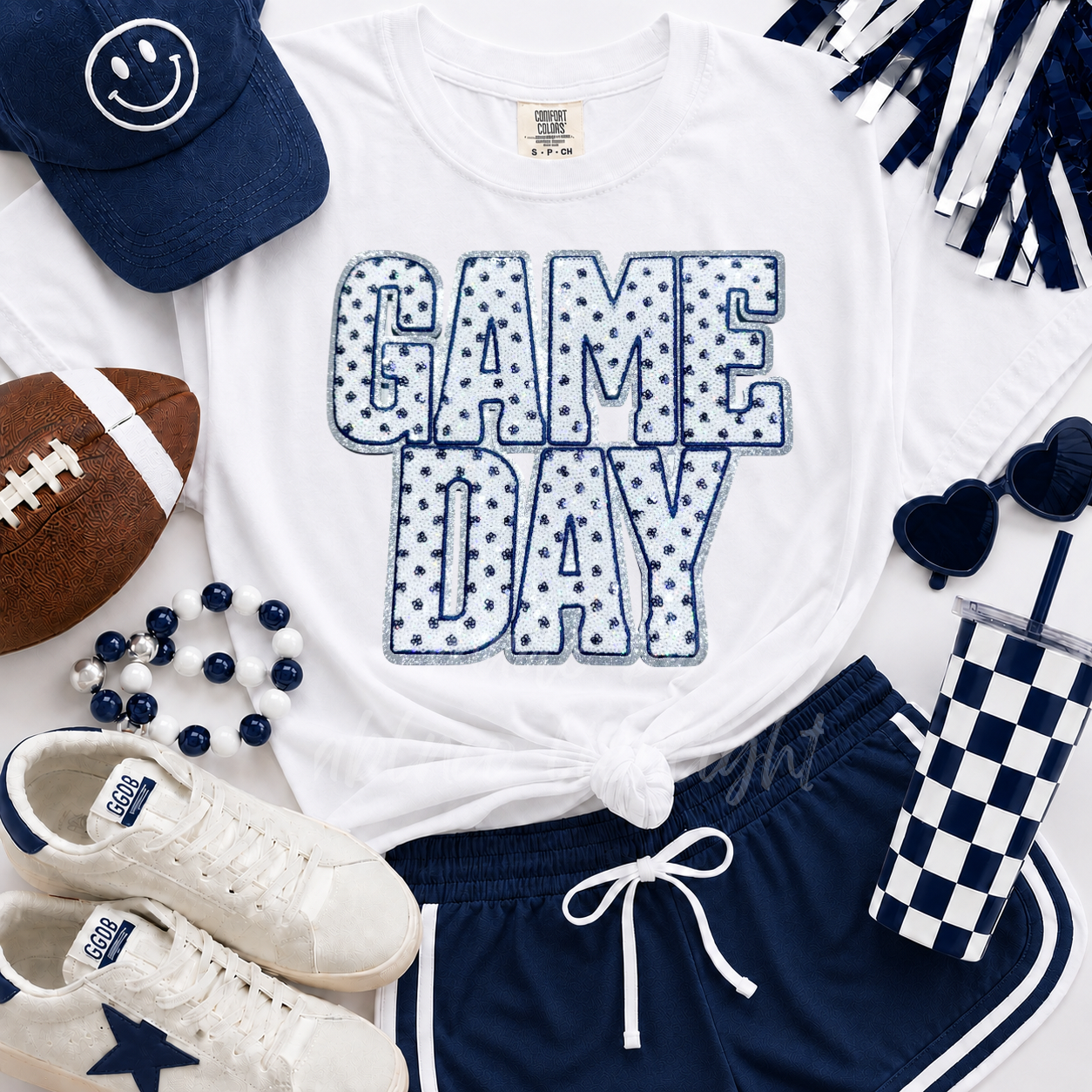 Navy Polka Dots Game Day Sequin Tshirt & Sweatshirt
