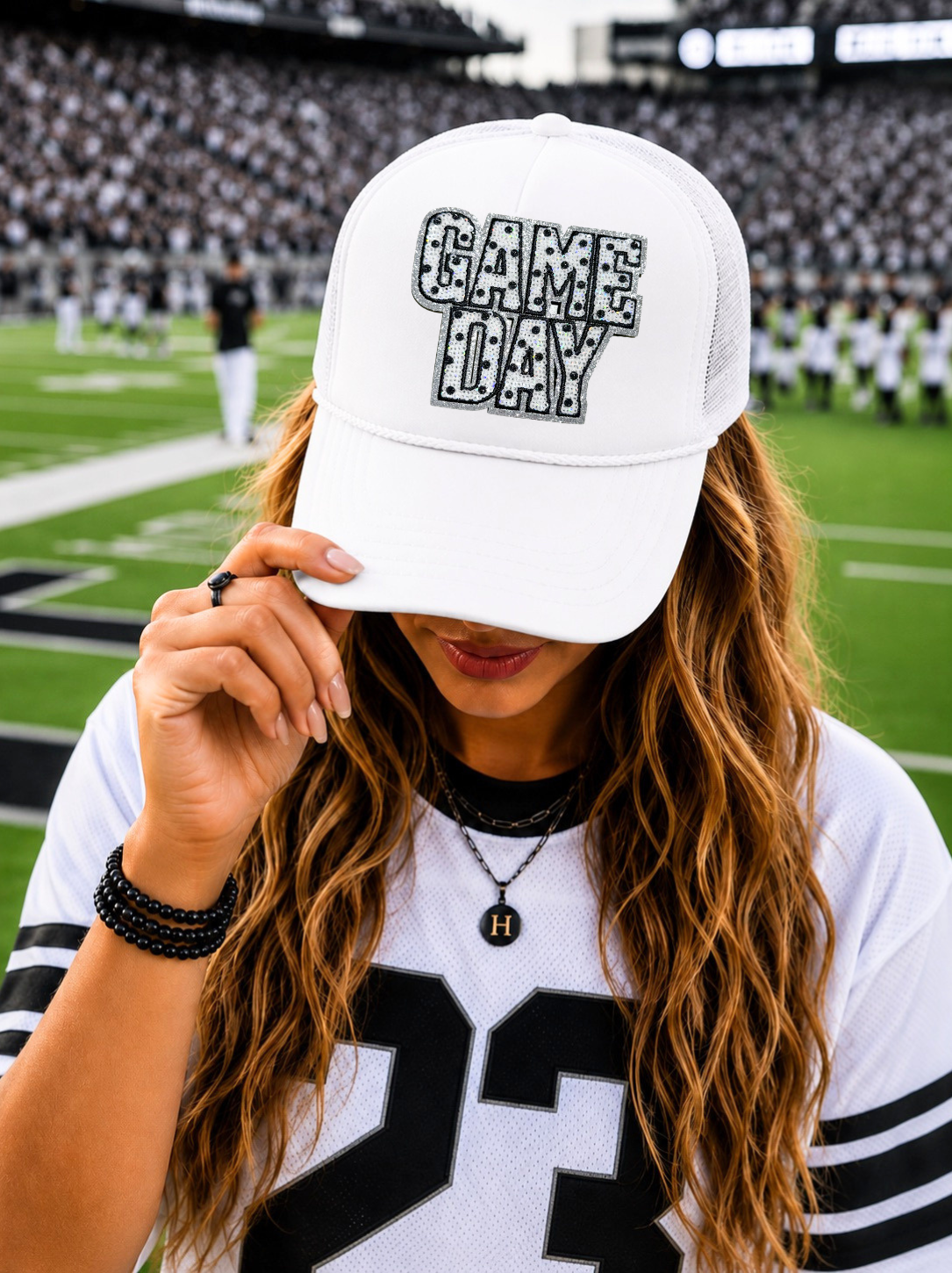 Black Polka Dots Game Day Sequin Patch Otto Trucker Hat