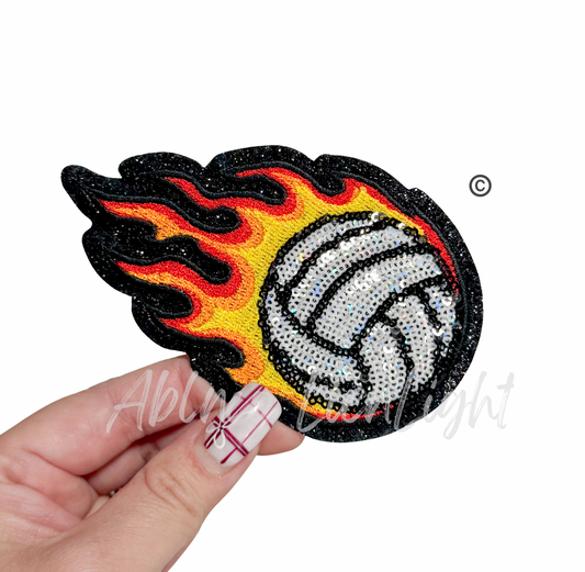 Flaming Volleyball Sequin Patch