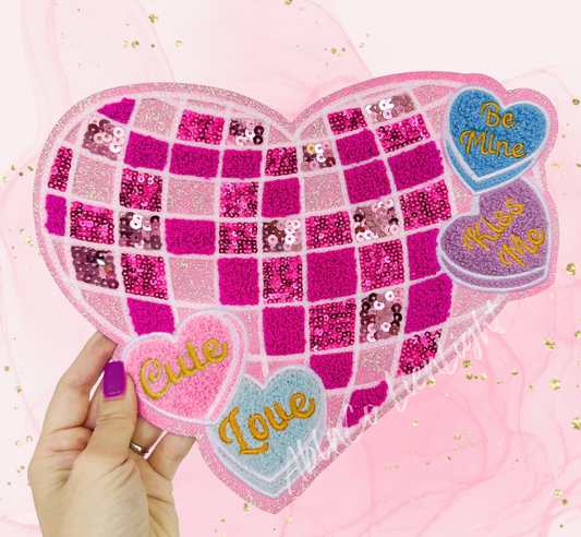 Disco Candy Heart Chenille Sequin Patch