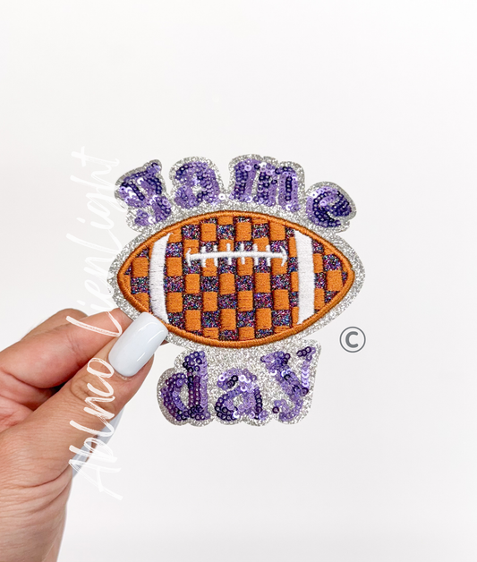 Purple Checkered Football Game Day Sequin Patch