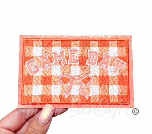 Orange Game Day Checkered Plaid Bow Patch