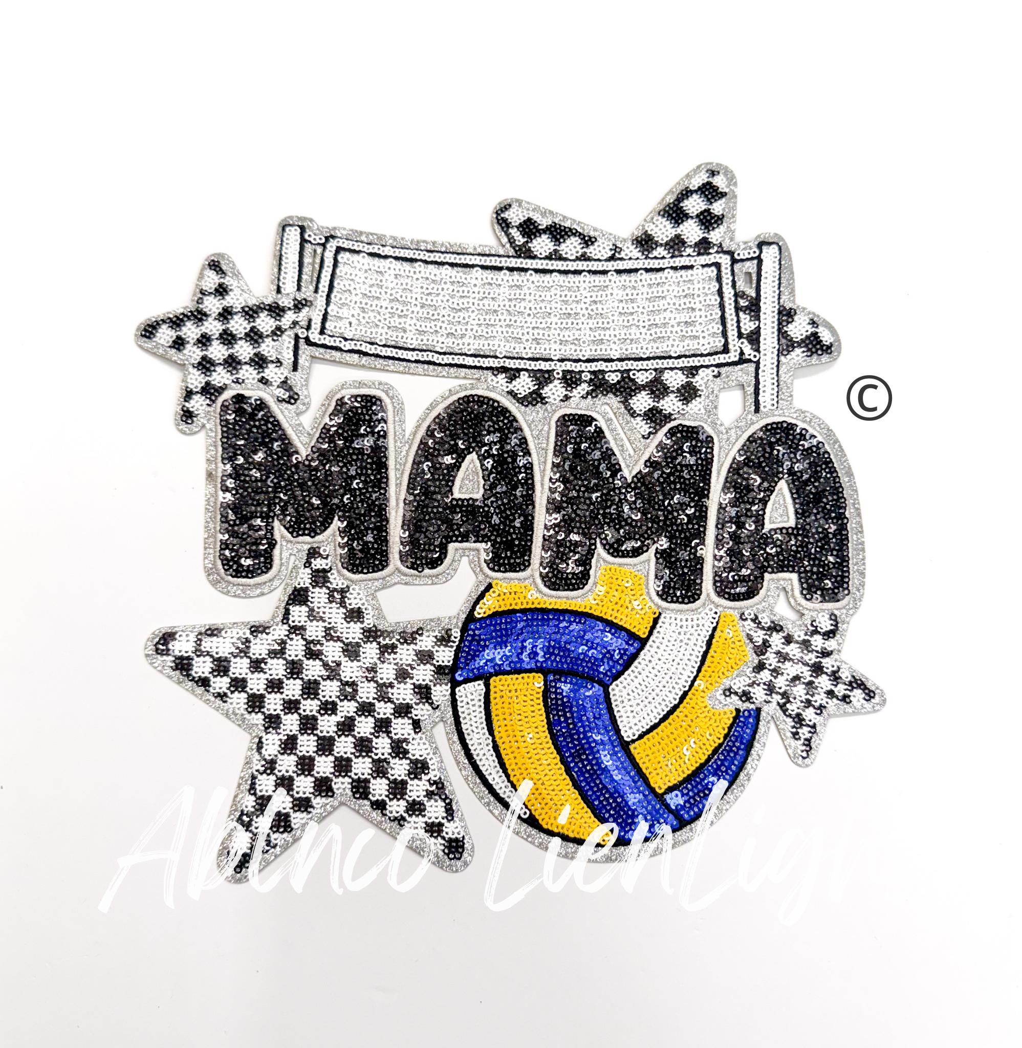 Volleyball Mama Checkered Star Sequin Patch - Large