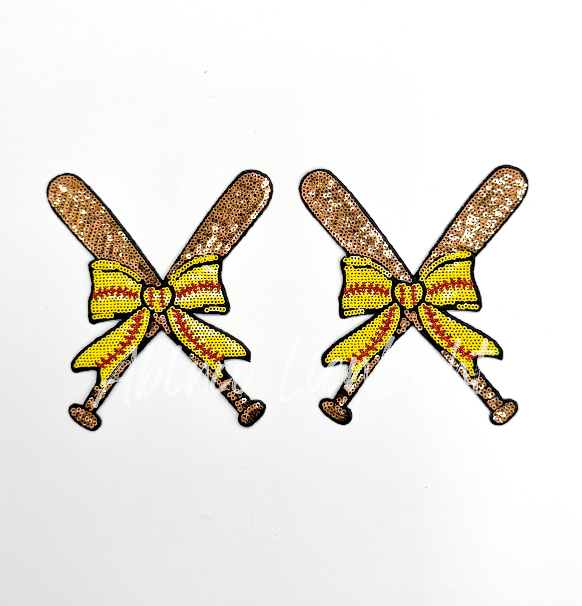 Softball Bow Batter Bat Sequin Patch - Small