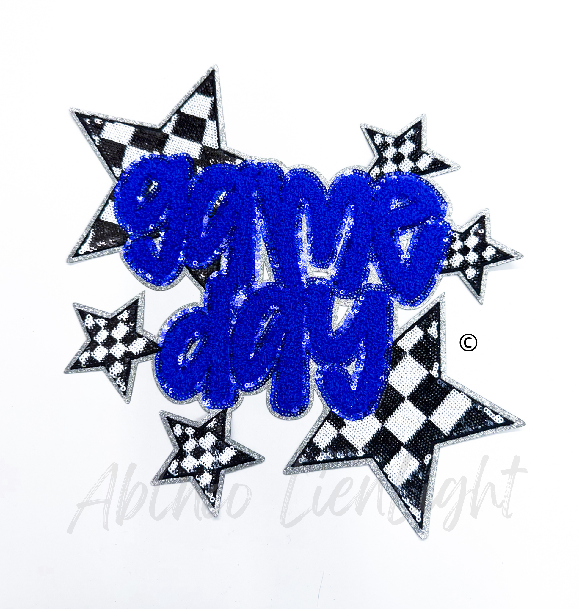 Royal Blue Game Day Checkered Star Chenille Sequin Patch - Large