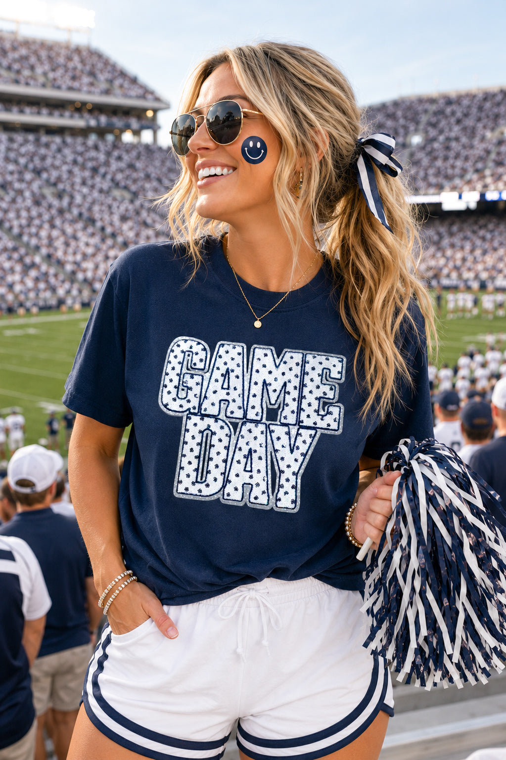 Navy Polka Dots Game Day Sequin Patch - Large