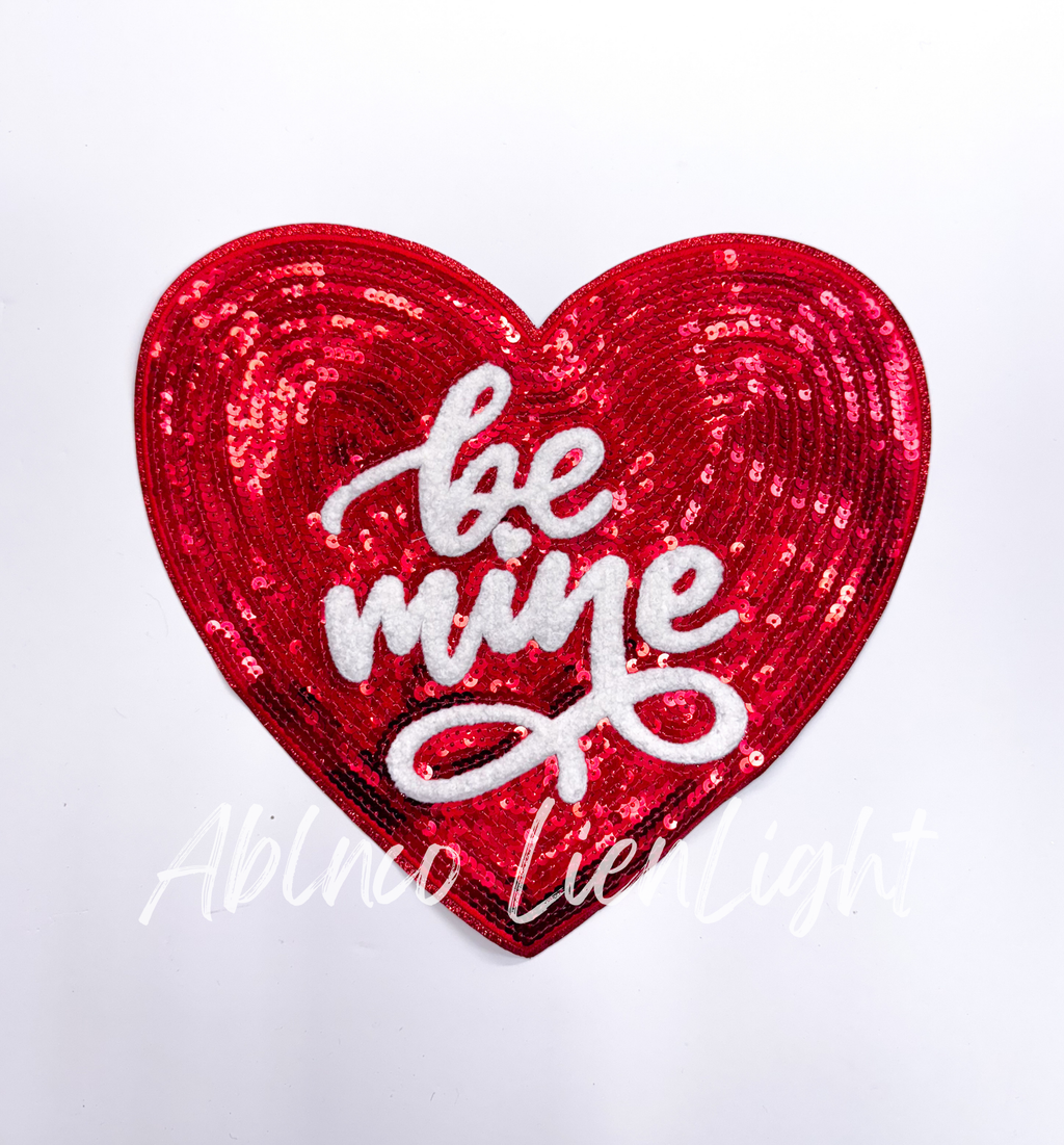 Chenille Be Mine Heart Sequins Valentines Day Patch - Large