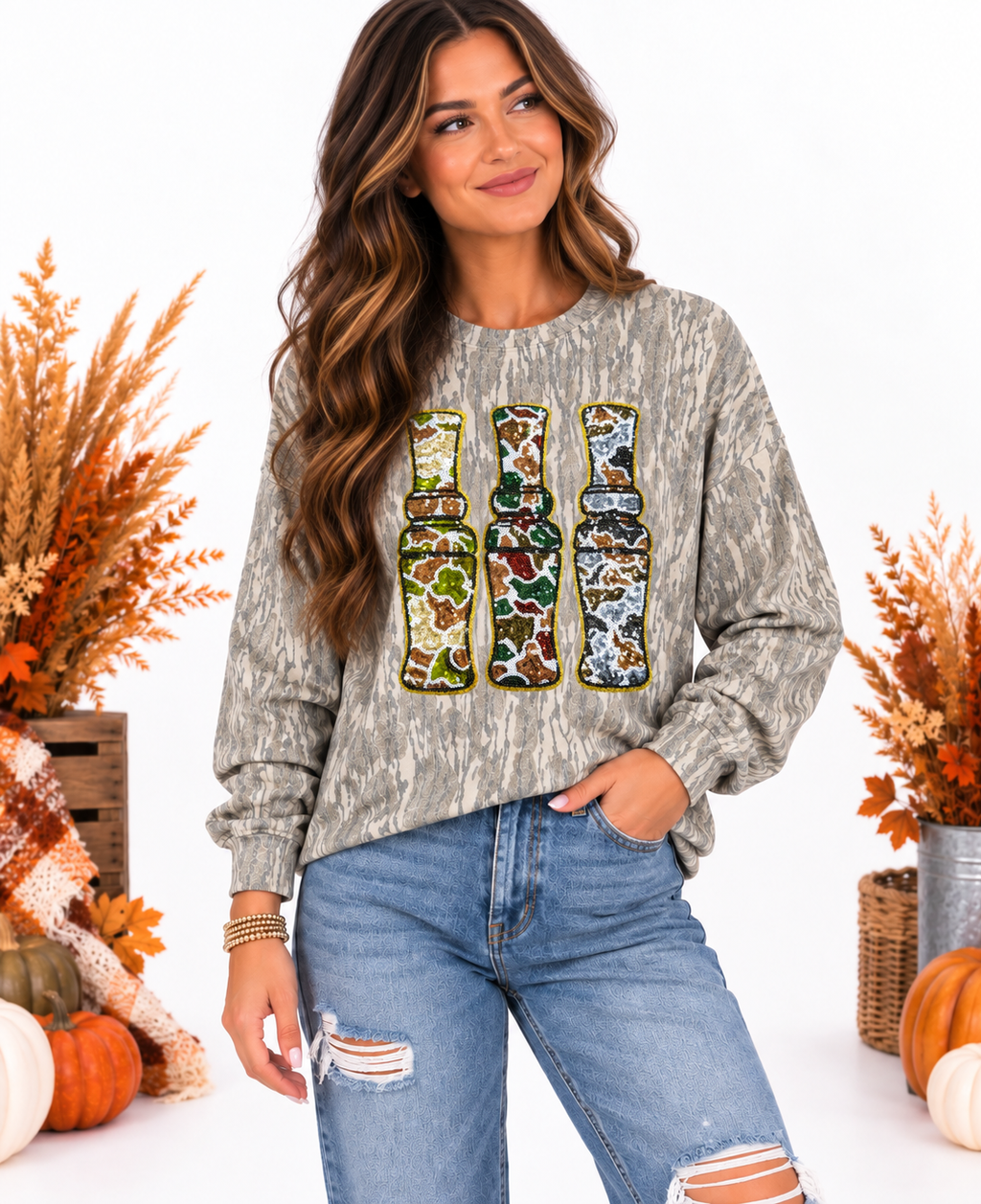 Great Outdoors Hunting Patch Mossy Oak Bottomland Cotton Mill Long Sleeve Tshirt