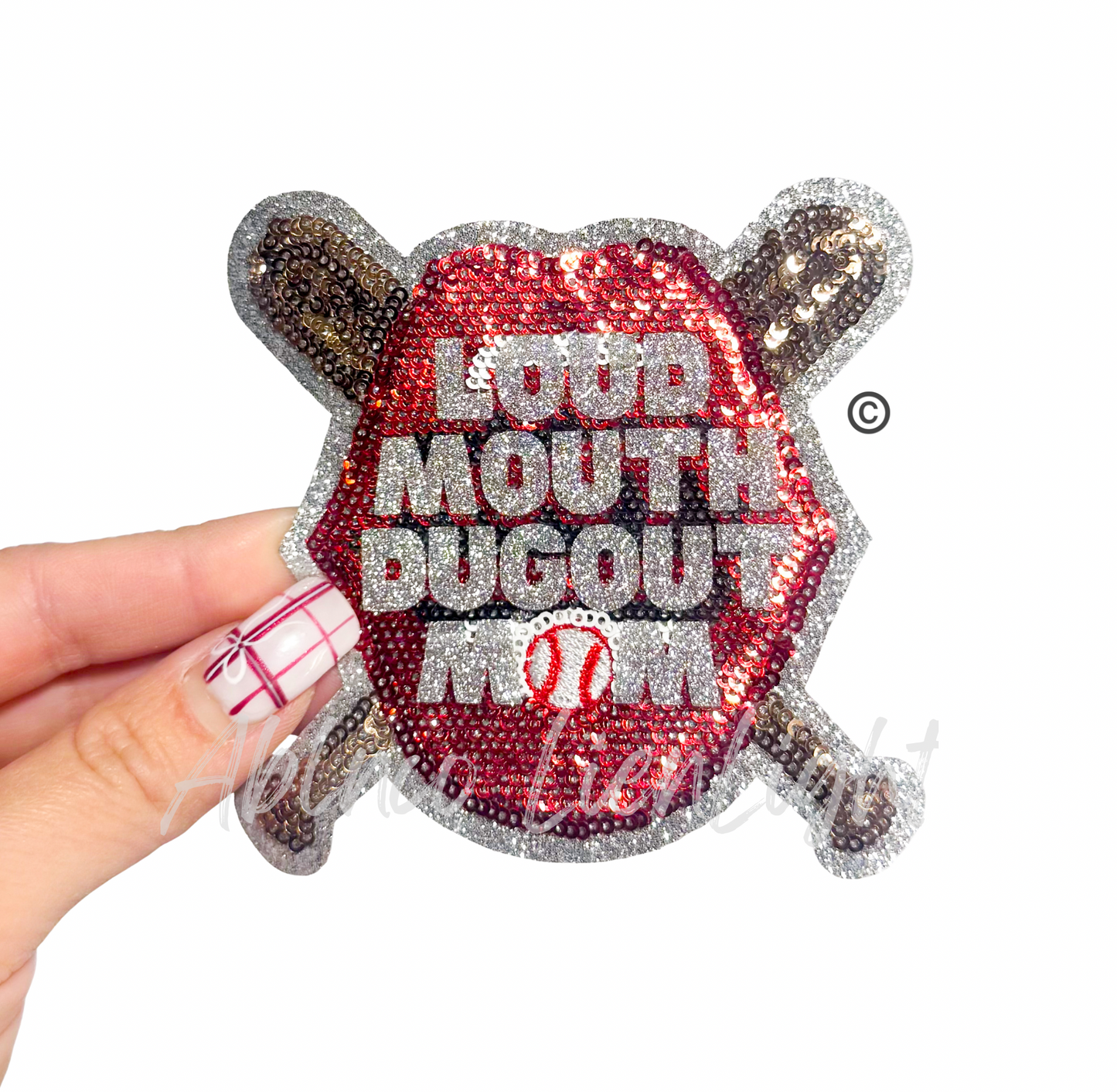 Baseball Loud Mouth Dugout Mom Sequins Patch - Small