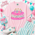 Happy Birthday Cake Pink Sequin Patch Tshirt