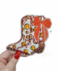 Softball Homerun Orange Bow Boots Sequin Patch - Small