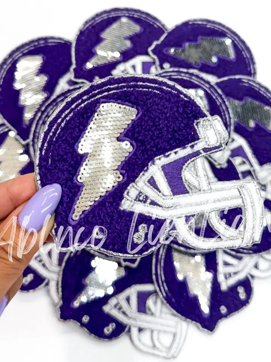 Purple Football Helmet Chenille Sequin Embroidery Patch