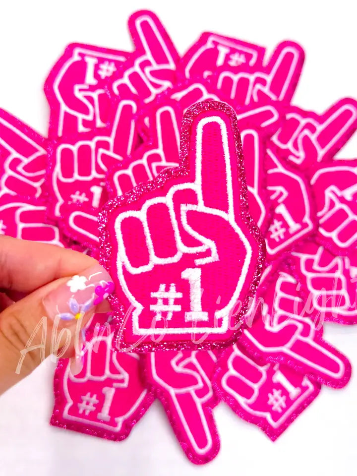 Hot Pink Game Day Foam Finger Embroidery Patch - Small