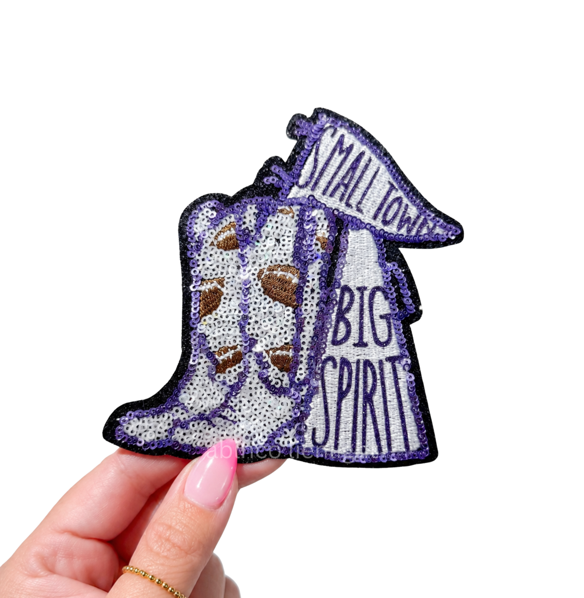 Purple Small Town Big Spirit Football Sequin Patch - Small