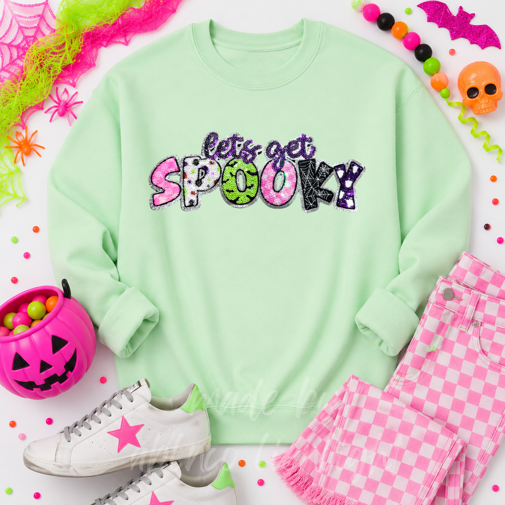 Lets Get Spooky Halloween Sequin Patch Sweatshirt